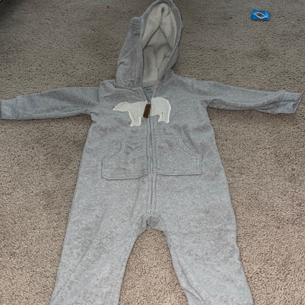 Fleece lined bear one piece outfit with hood. Extra warm! Used condition